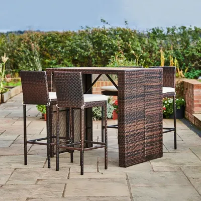 5 Pcs Rattan Patio Bar Table & Chair Set TMS-PT-OF0026-UK