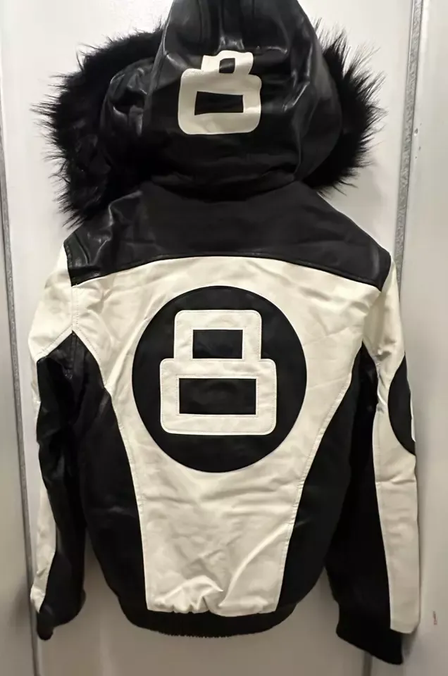 Men's 8 Ball Jacket Robert Phillipe Jacket Removeable Fur Hood BLACK