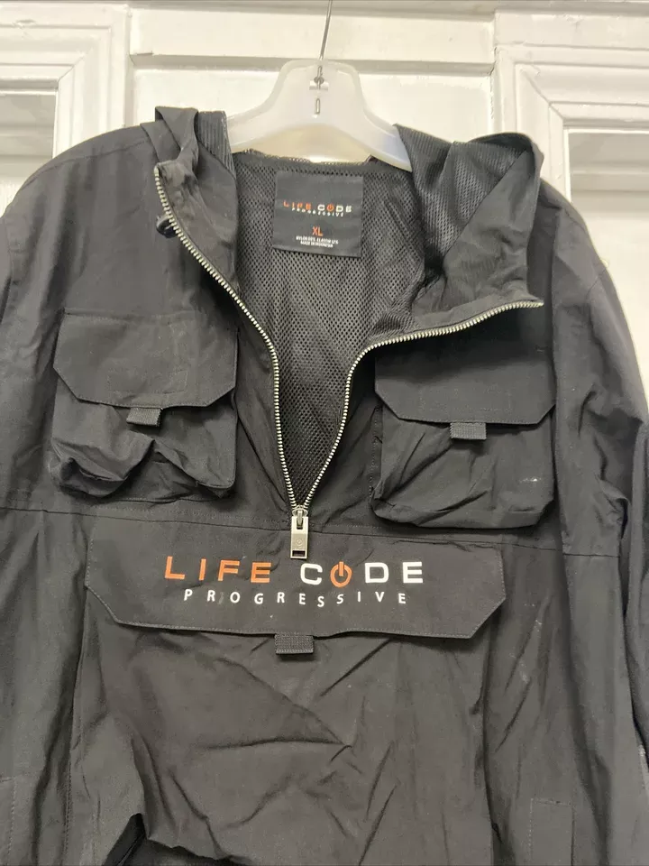 Life Code Progressive Jacket Mens XL Tactical Black Cargo Zip Hooded Windbreaker