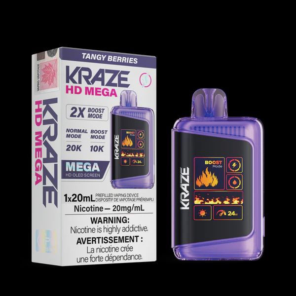 Kraze HD Mega Disposable Vape - 20,000 Puffs | 20ML, Flavor: Tangy Berries