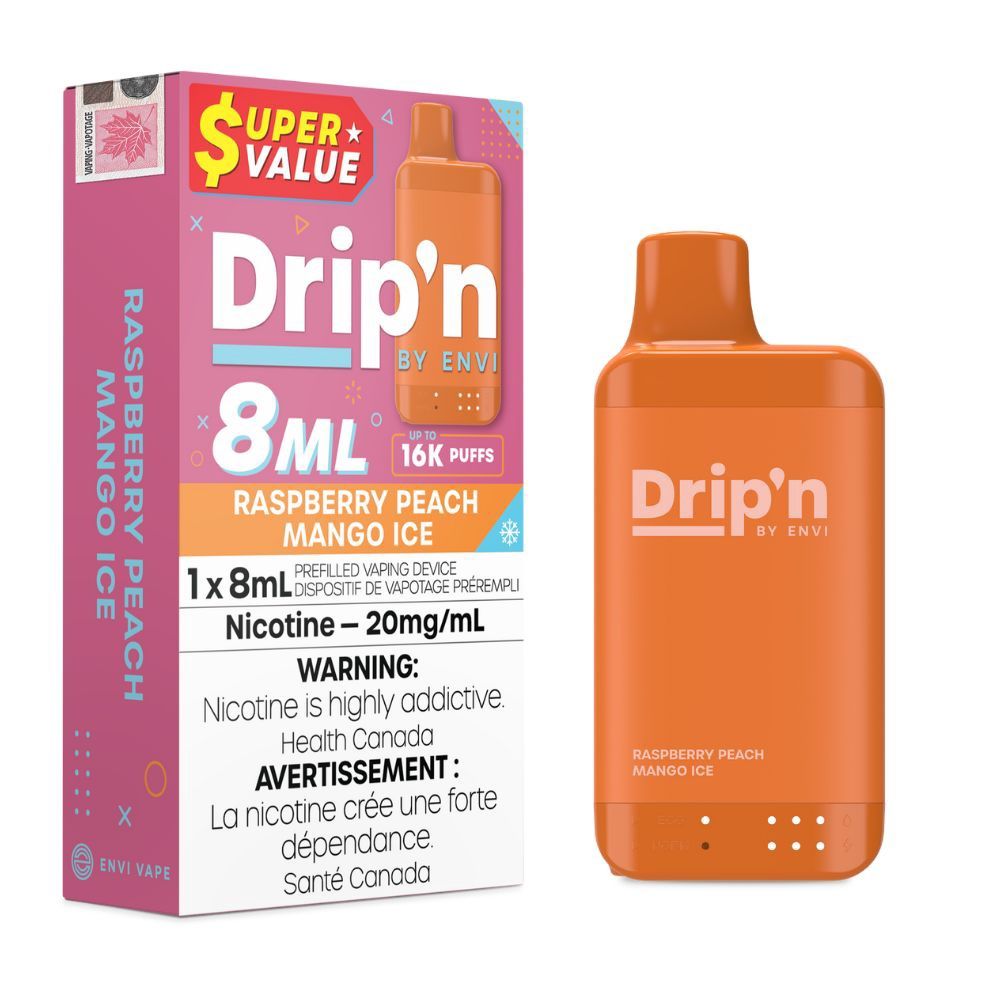 Drip’n 8ml 16k, Flavor: Raspberry Peach Mango Ice