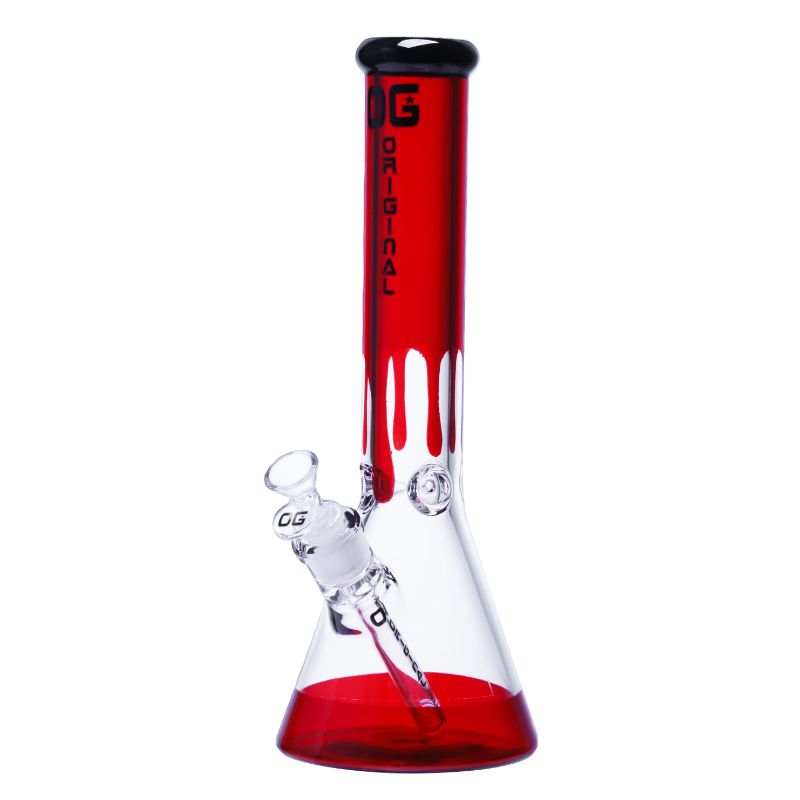 14" 7mm OG Original Color Drip Beaker, Colour: Red