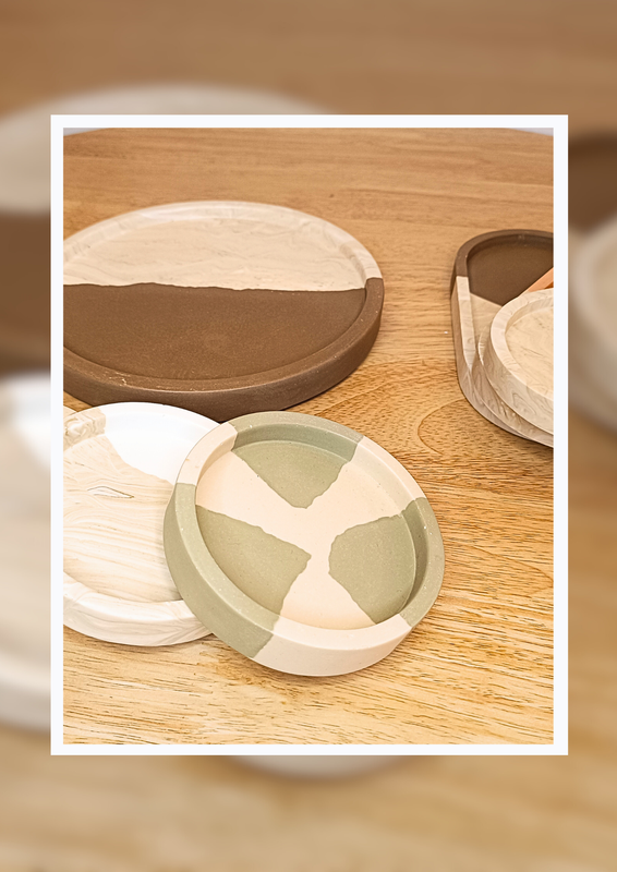 Plateau rond bicolore marbre & chocolat