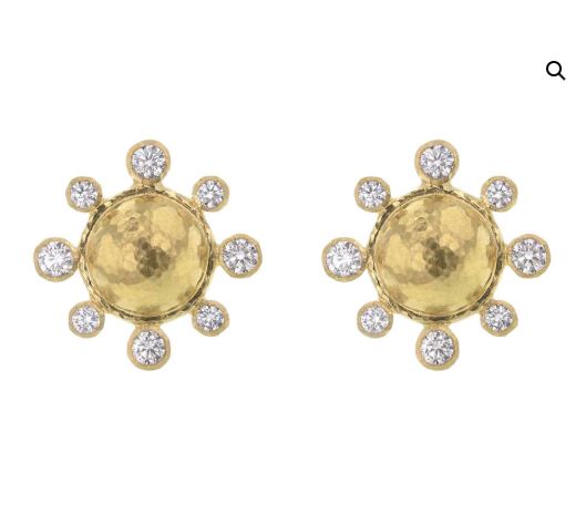 Hammered Gold and Diamond Studs