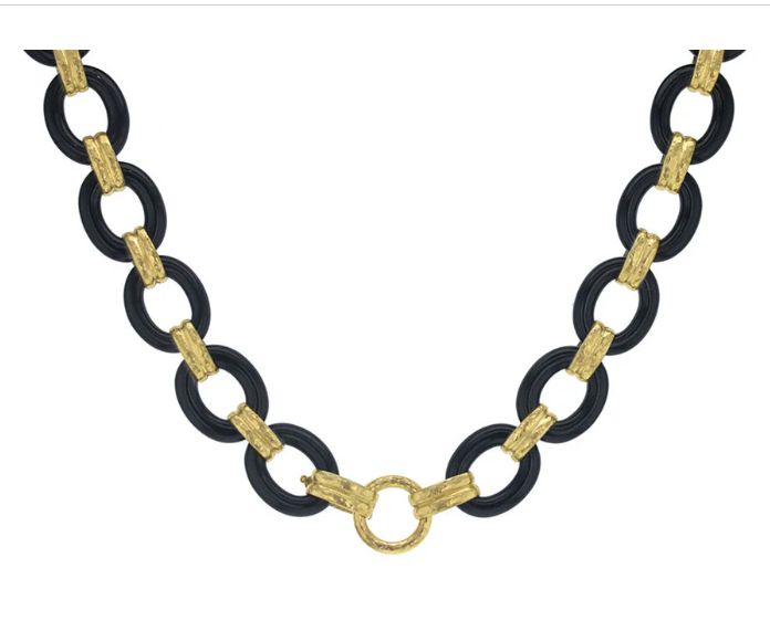 Black Jade Gold Line Necklace