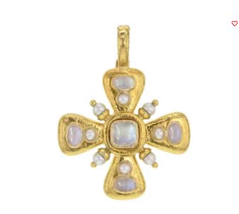 Moonstone "Maltese" Cross Pendant with Pearls