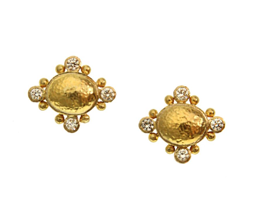 Gold Dome with Diamonds Stud Earrings
