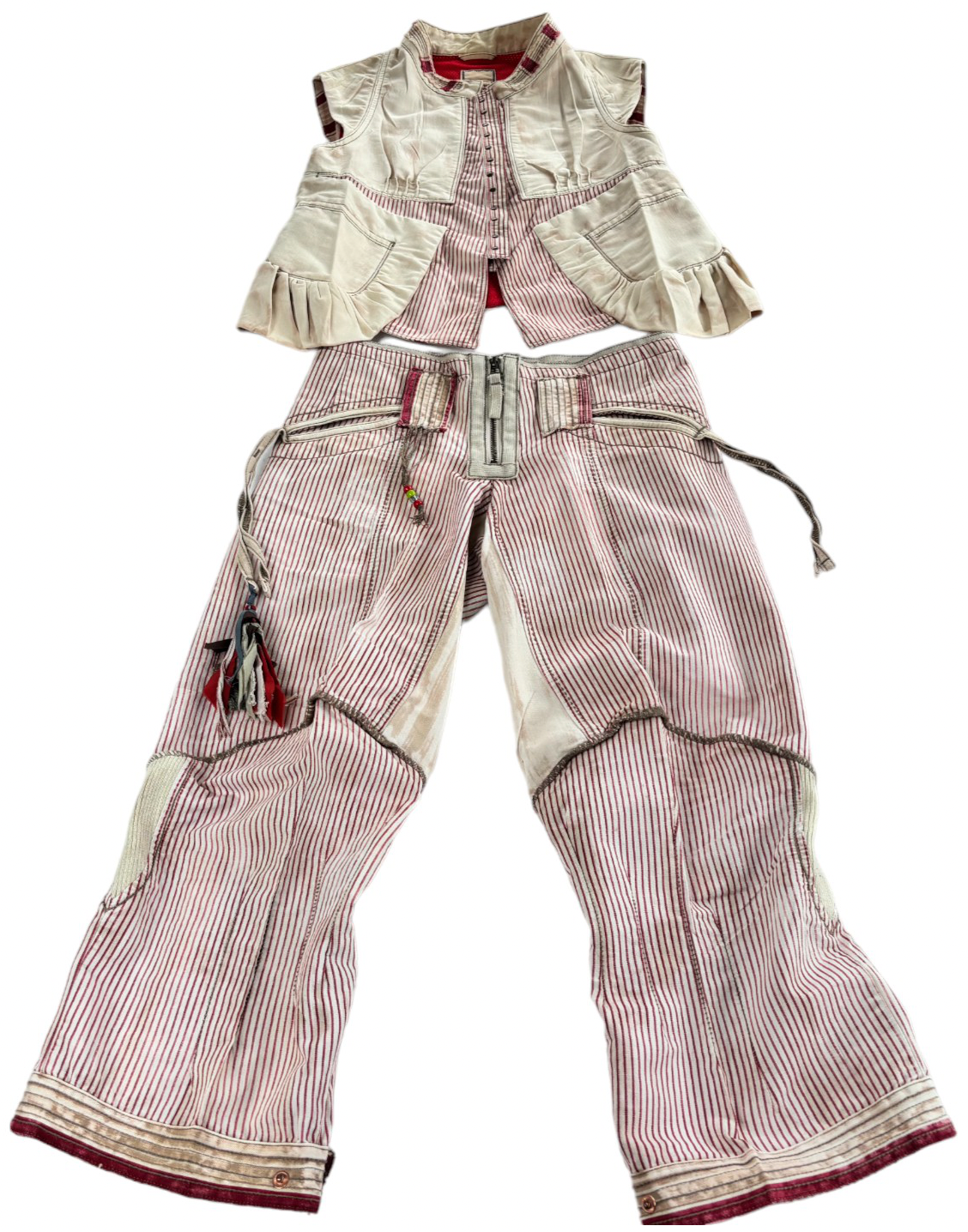 Ensemble Veste Et Pantacourt Sarouel Girbaud Beige/rouge Taille 40 - Coton - Occasion TB état