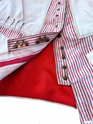 Ensemble Veste Et Pantacourt Sarouel Girbaud Beige/rouge Taille 40 - Coton - Occasion TB état
