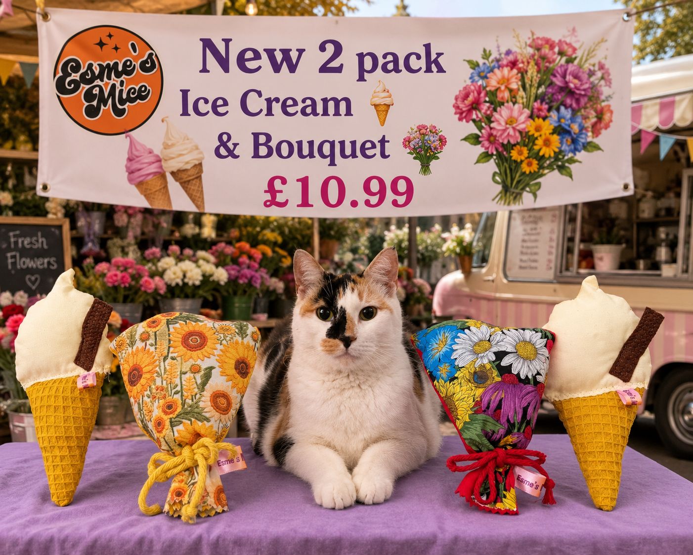 Summer Ice Cream Kickers 🍦💐 Pack of 2 with a Bouquet of Flowers Kicker