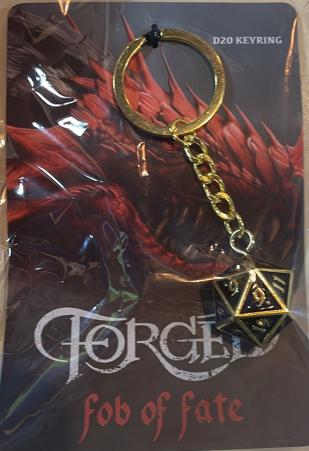 Fob of Fate D20 Keychain Guardian Gold and Black