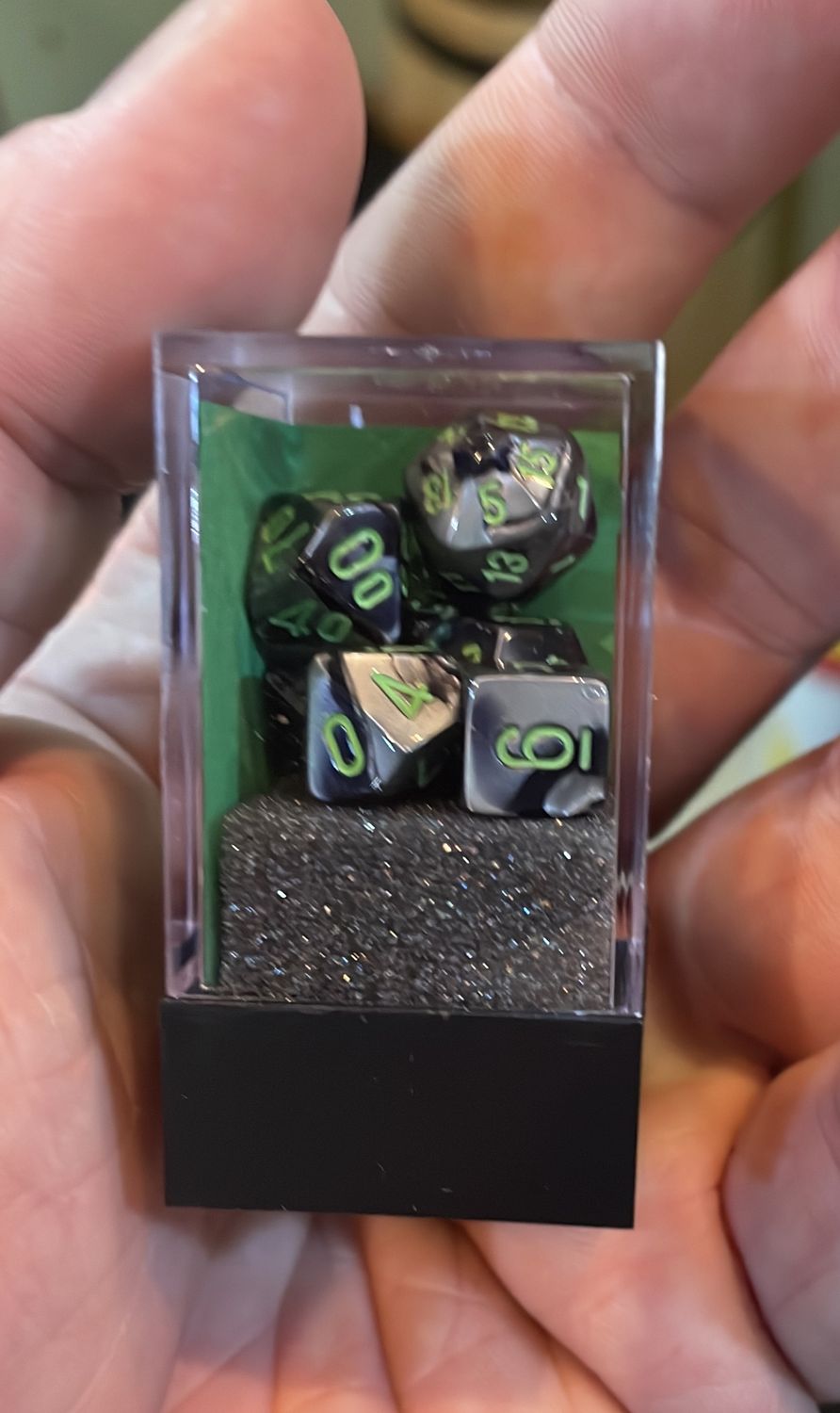 Gemini Black Grey Green mini dice