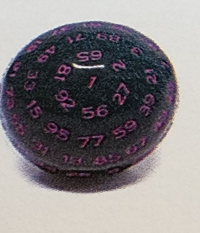 100 SIDED DIE- BLACK OPAQUE WITH PURPLE D100
