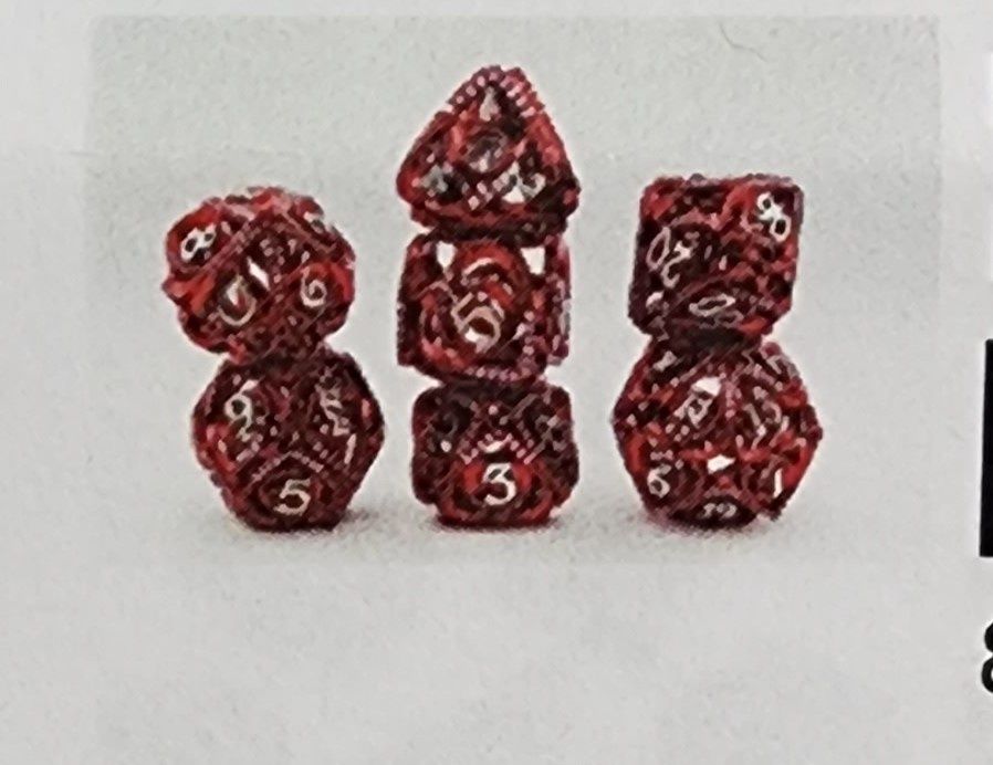 Hollow hearts jeweled red metal dice