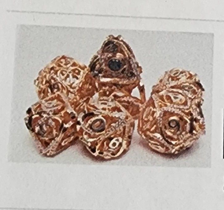 Hollow hearts jeweled copper metal dice set