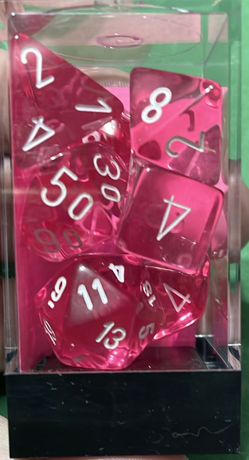 Chessex Translucent Pink/White Polyhedral Dice Set 7