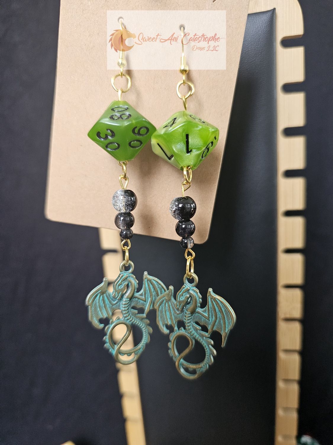 Swamp Moss Dragon Dangle Earrings