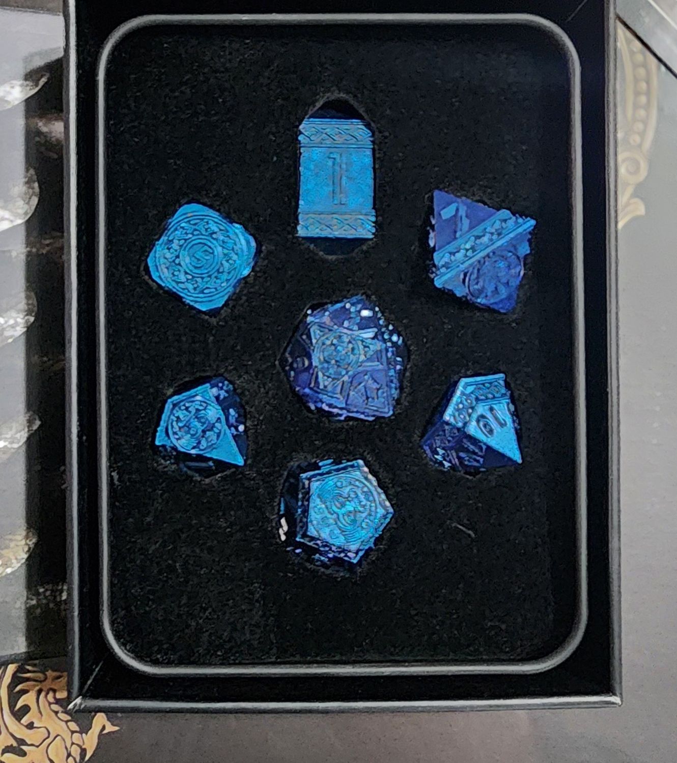 Nahuatals chance blue metal rpg dice