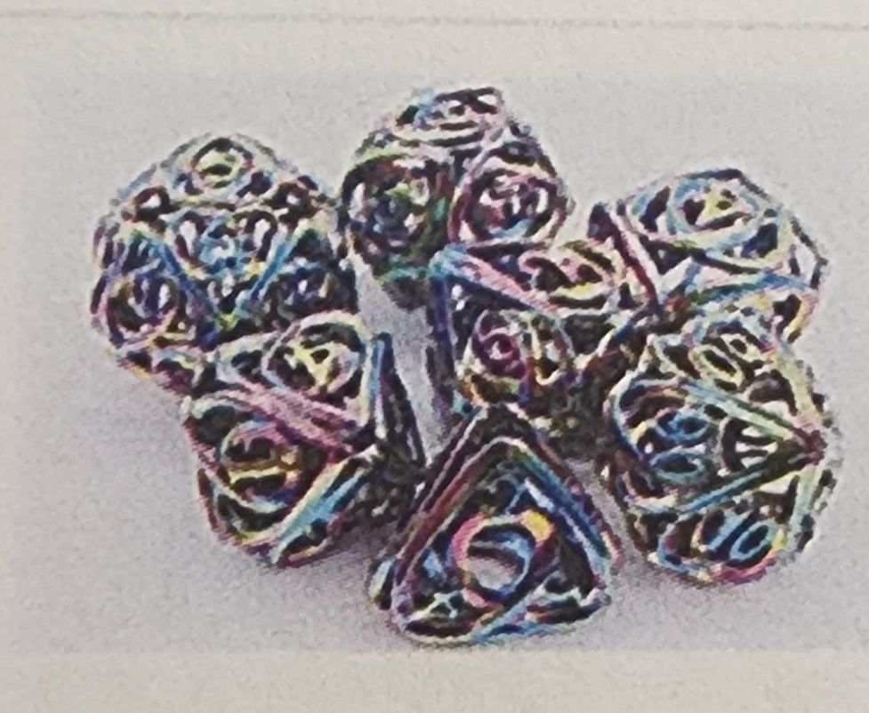 HOLLOW HEARTS BURNT OPAL METAL DICE