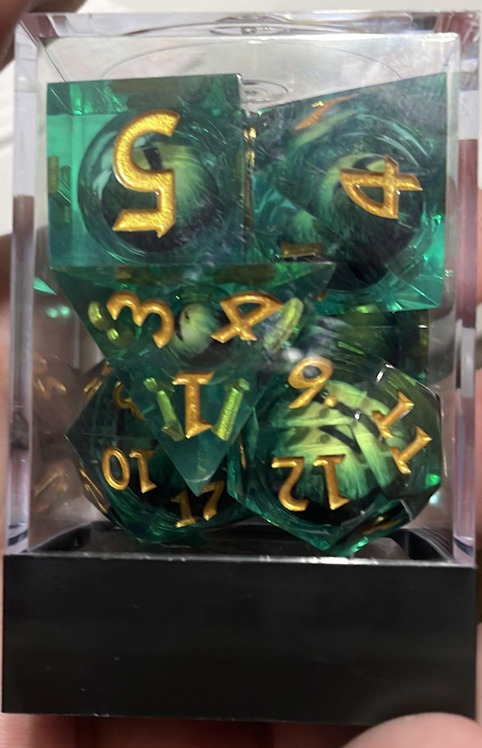 Sharp Edge Moving Eye RPG Dice Set - Green Cyclops