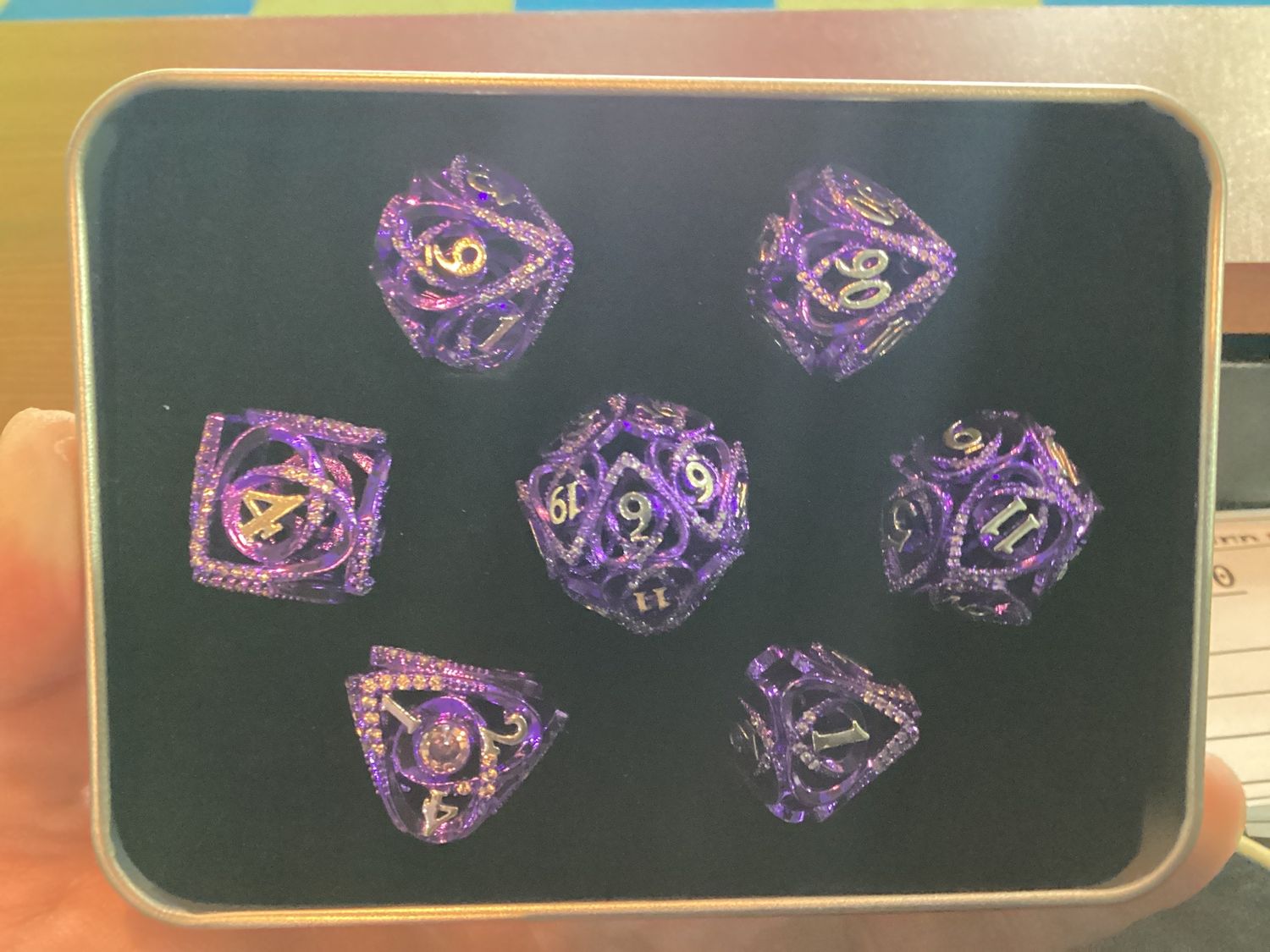 Purple Jeweled Hallow Hearts Metal Dice