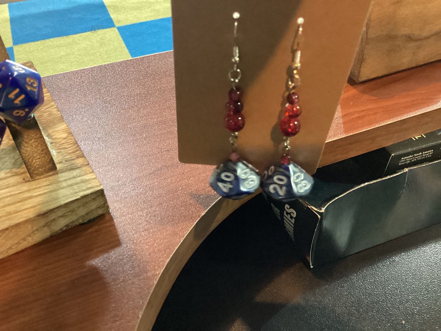 Blue Grey Dice Glass Beads Earrings