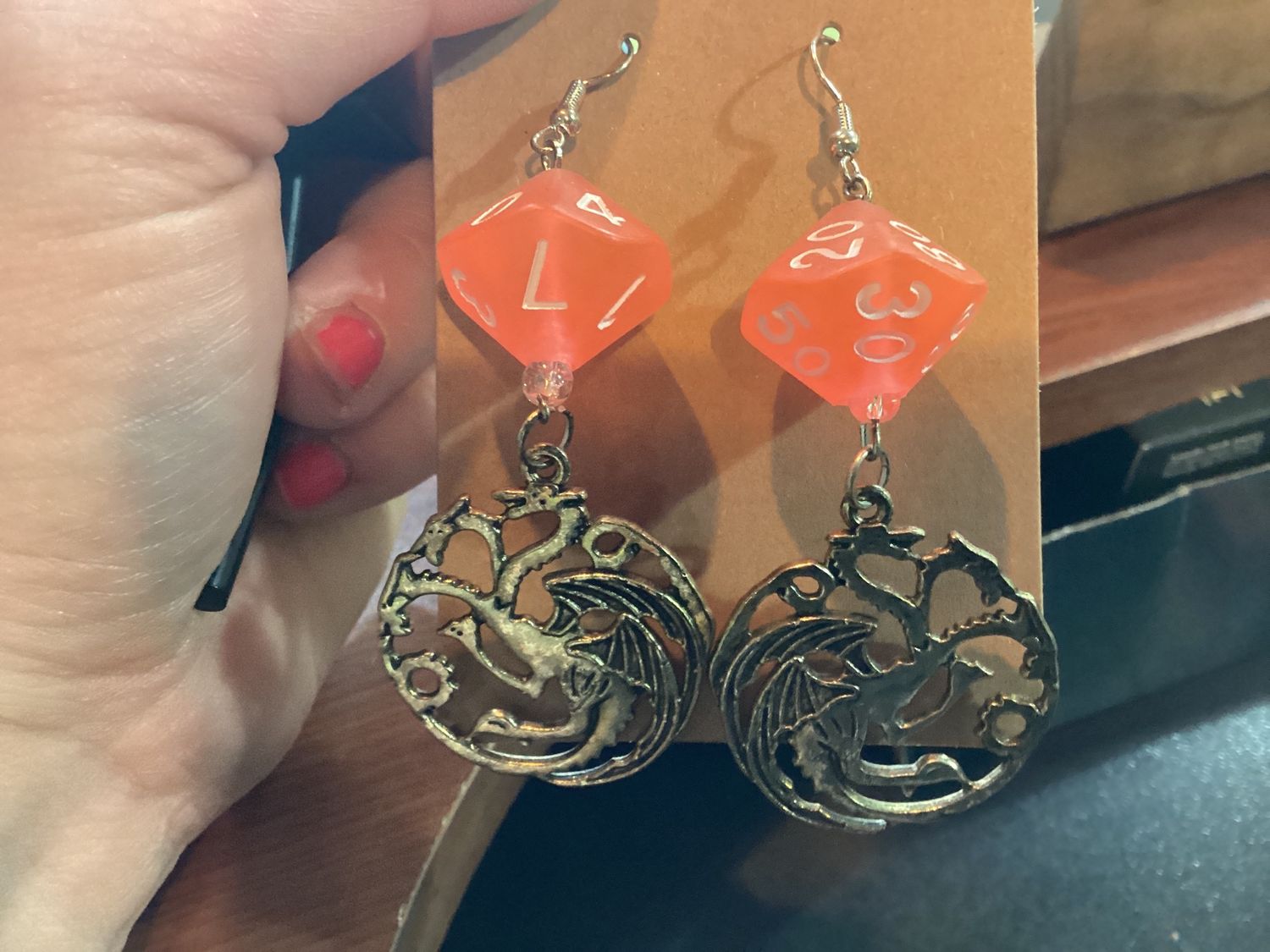Dragon Orange Dice Earrings