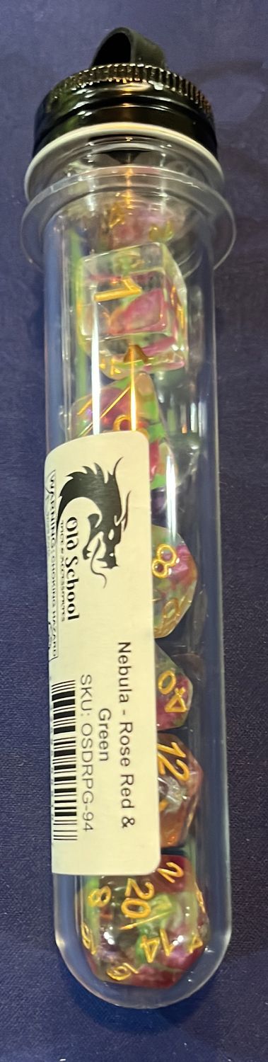 Old School Dice: Nebula - Rose Red &amp; Green