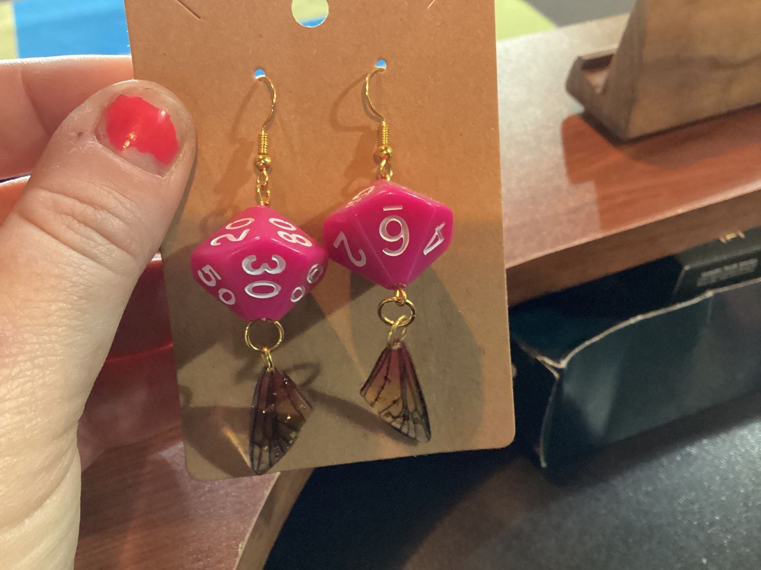 Pink Fairy Wing Dice Earrings
