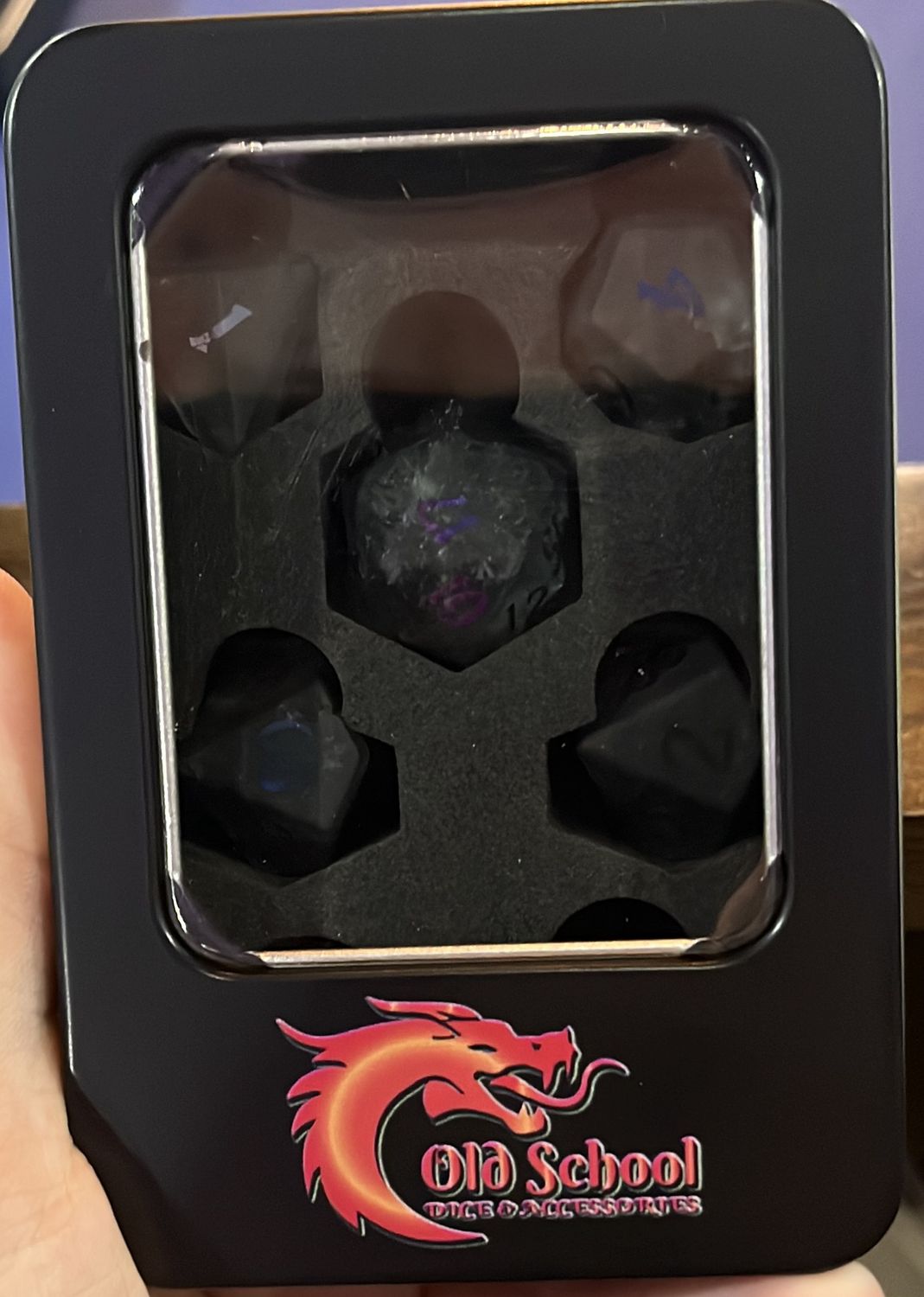 Old School Dice : Frosted Blast Glass Obsidian Gemstone Set