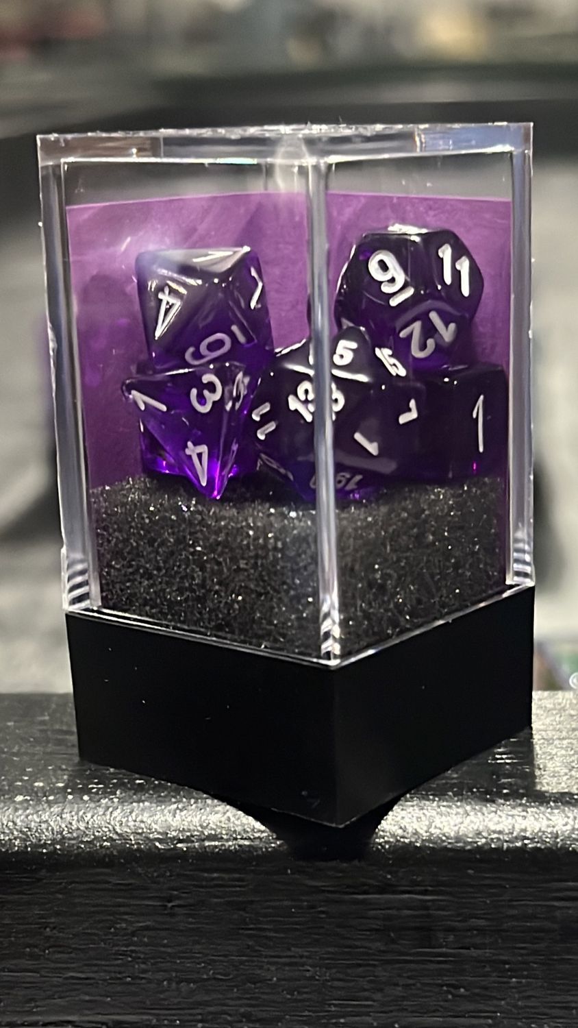 Mini Translucent Purple/White Dice Set