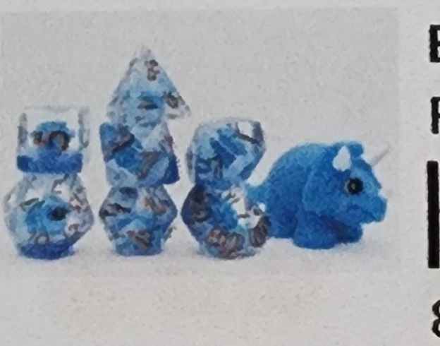 BLUE triceratops rpg dice set
