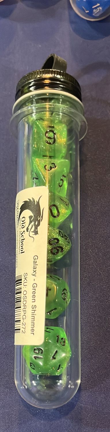 Old School Dice: Galaxy- Green Shimmer