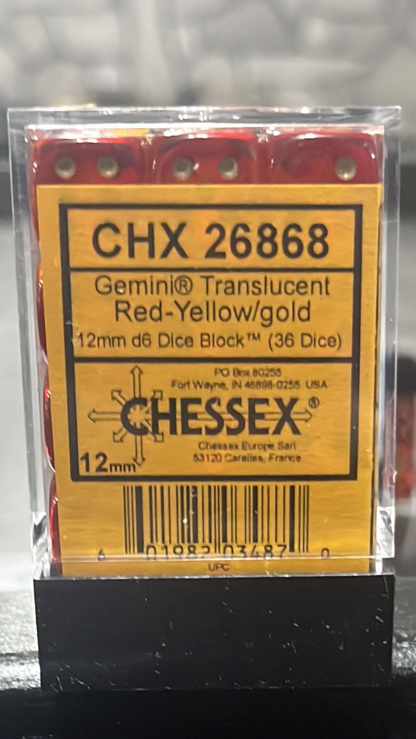 Gemini Translucent Red Yellow/Gold Dice D6 block