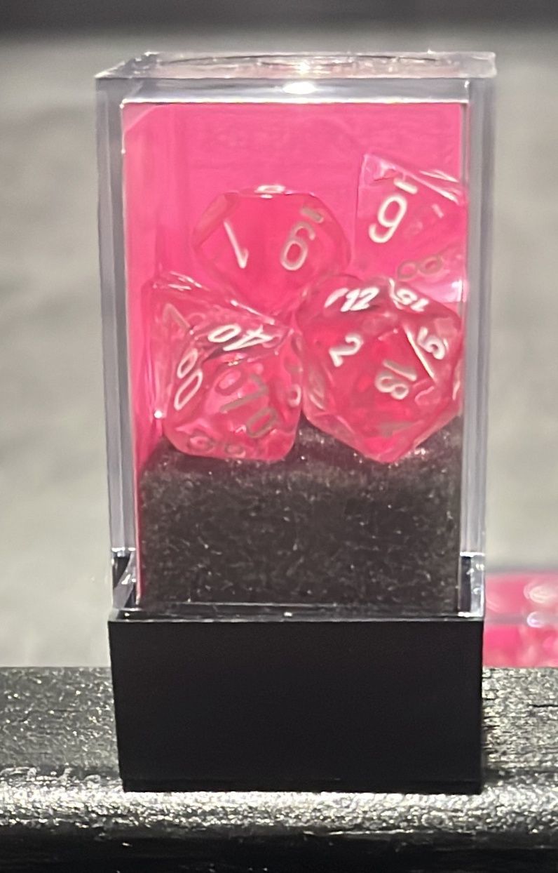 Mini Translucent Pink/White Dice Set
