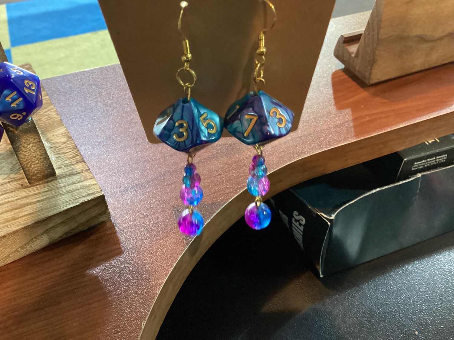 Blue Purple Dice Glass Beads Earrings