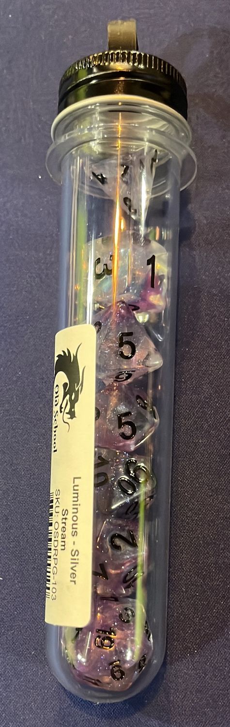 Old School Dice: Luminous- Silver Stream