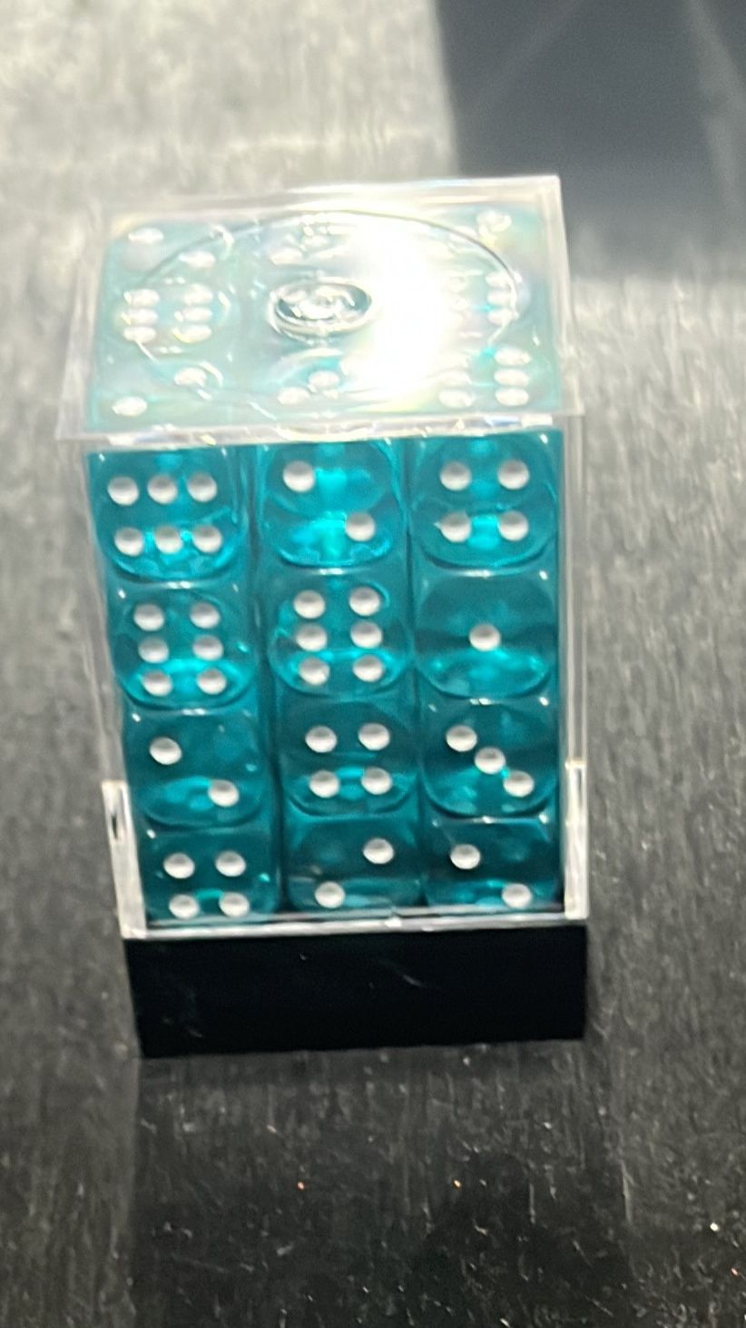 Translucent Teal/White D6 Dice Block