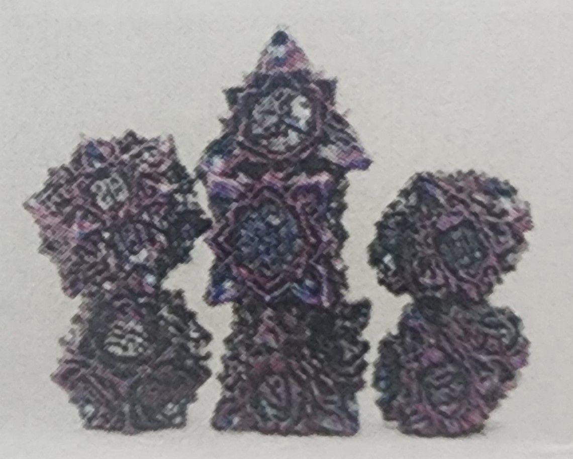 Floral Starburst burnt nightshade metal rpg dice set