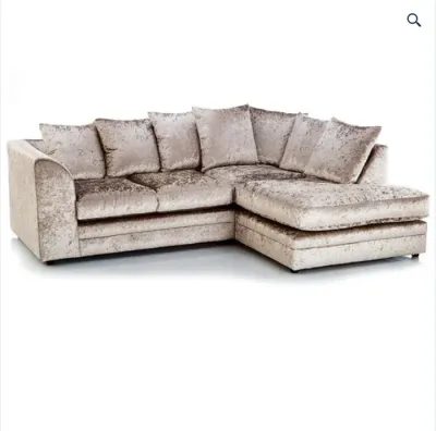 Crystal Crushed Velvet 4 Seater Corner Sofa- Right Side