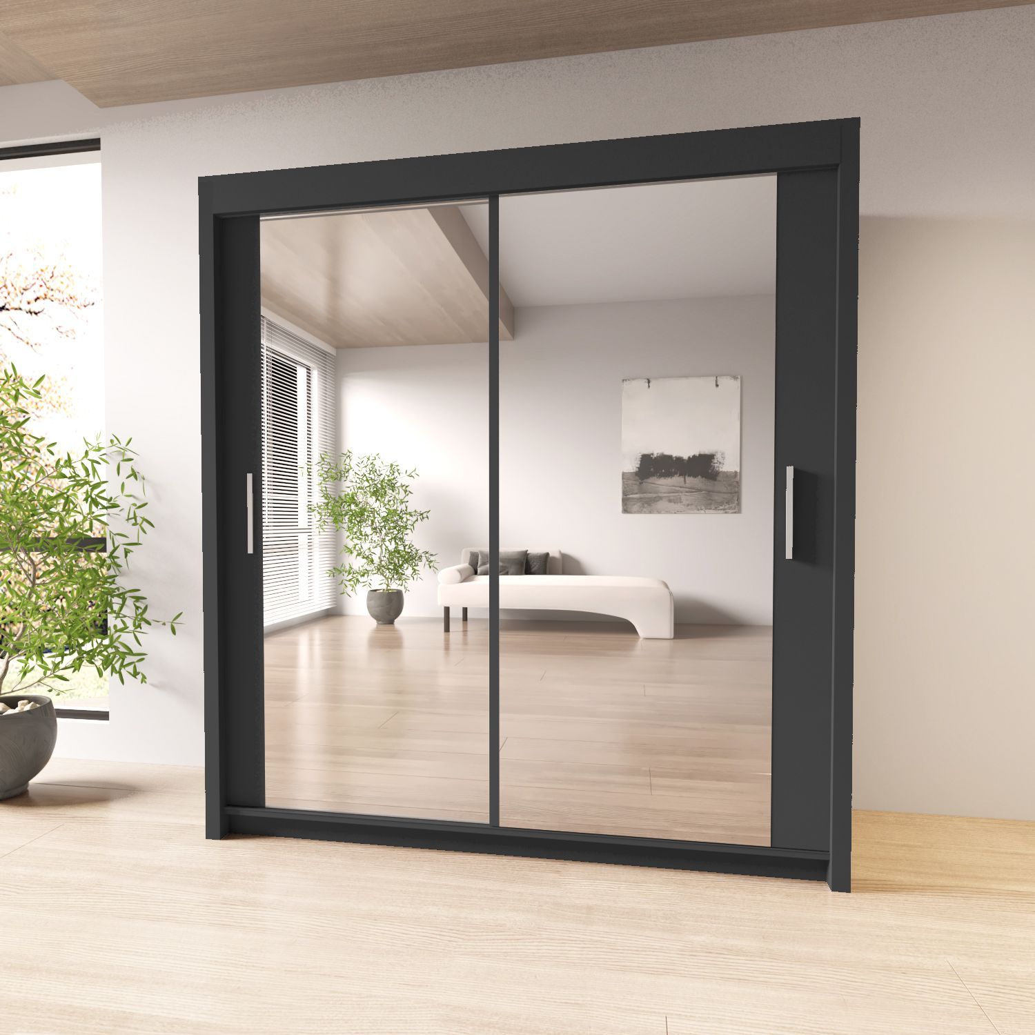 Mirrored Bedroom Sliding Door Wardrobe - Milan