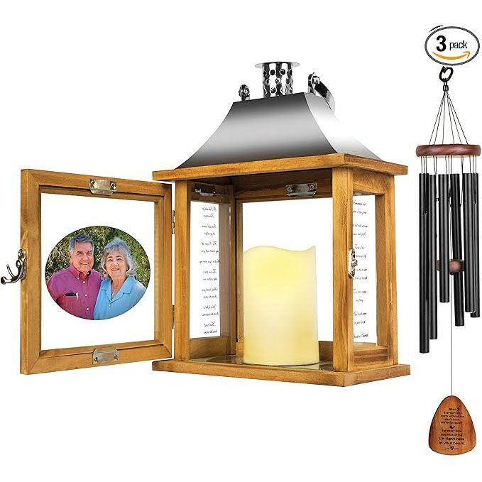 Memorial Lantern with Sympathy Wind Chimes -Memorial Gifts for Loss of Mother