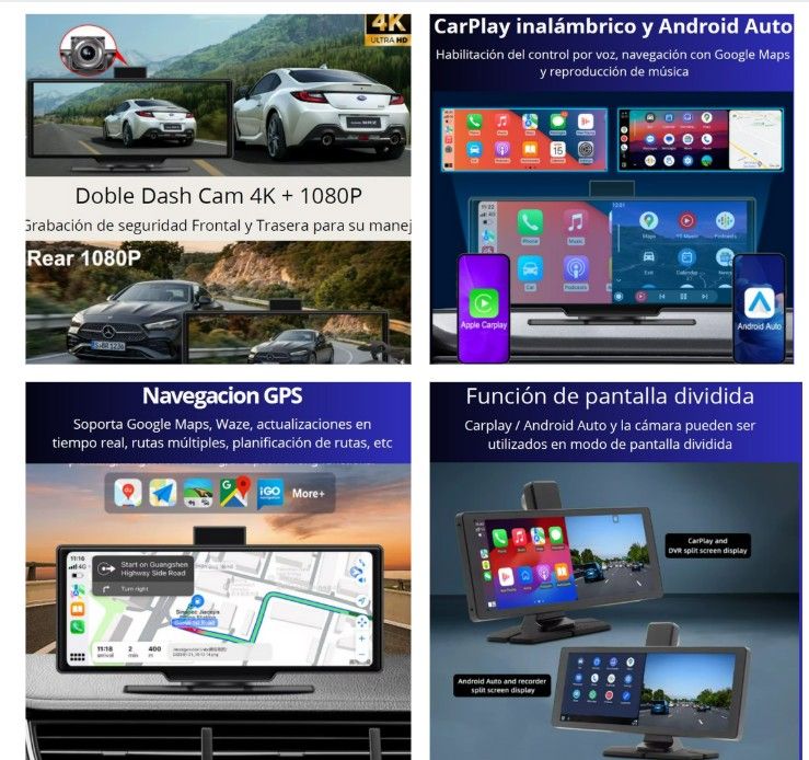PANTALLA DVR CARPLAY / ANDROID AUTO CON DASH CAM 360°