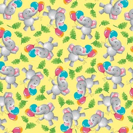 Party Animals - Tossed Elephants on Yellow