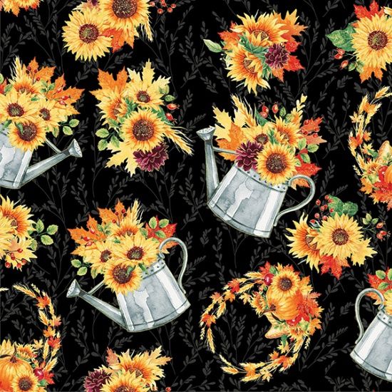 Fall Harvest - Sunflowers in Watering Can w/Gold Metallic