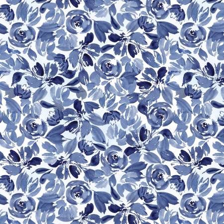 Dreaming In Blue - Packed Flowers on White