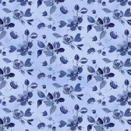 Dreaming In Blue - Tossed Flowers on Medium Blue