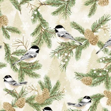 Winters Eve - Gold Metallic Chickadees