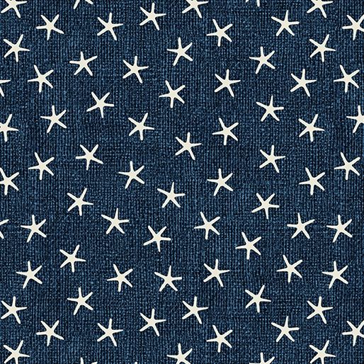 Burlap Coastal - Starfish on Navy