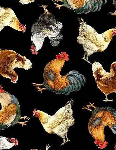 Roosters on Black